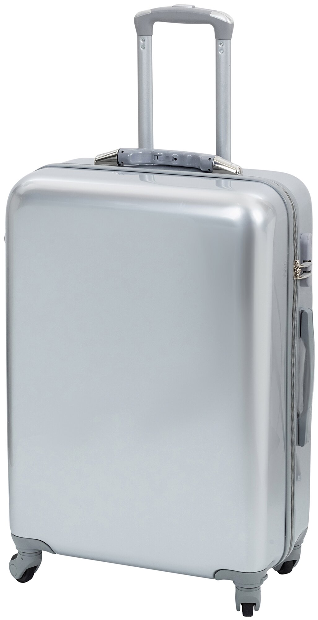Чемодан на колесах дорожный большой семейный багаж для путешествий l Тевин размер Л 73 см 105 л легкий 3.8 кг прочный поликарбонат Серый металлик
