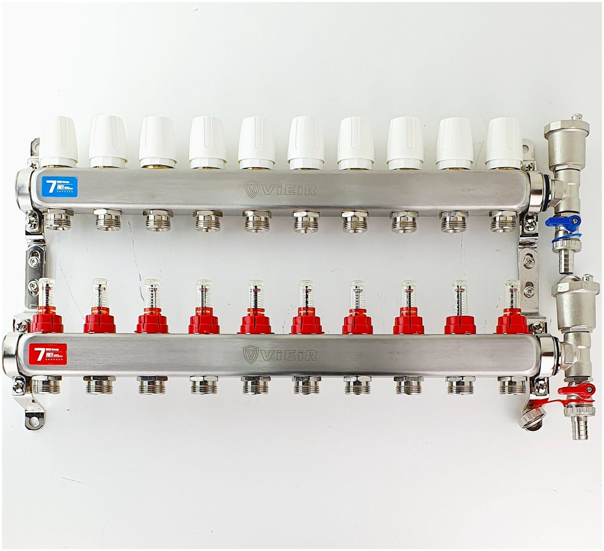 Коллектор для теплого пола 10 контуров в сборе распеределительный с расходометрами 1"x3/4" VIEIR