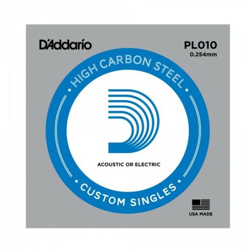 Струна одиночная для акустической и электрогитары DAddario PL010 daddario pl016 single plain steel 016 одиночная струна