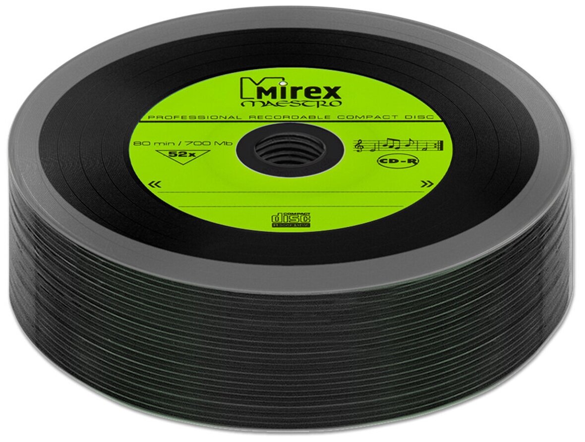 Диск Mirex CD-R 700Mb 52X MAESTRO Vinyl (виниловая пластинка), зеленый, упаковка 25 шт.