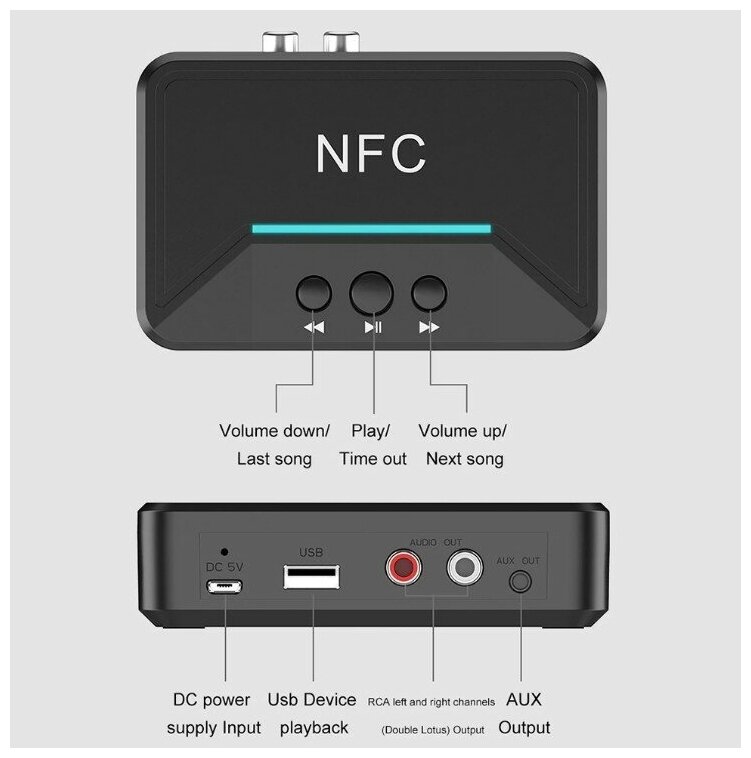 NFC Bluetooth 50 приемник BT200 AUX 35 RCA