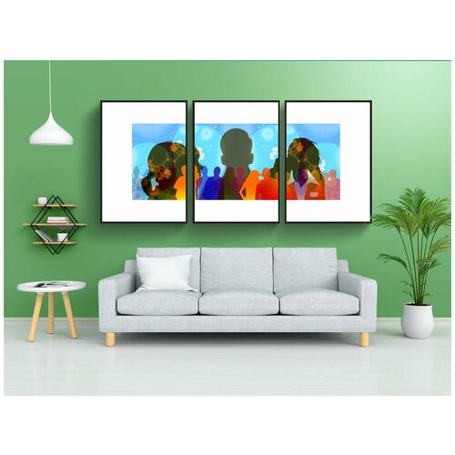 фото Набор модулных постеров для интерьера "разнообразие, силуэты, сообщество" 60x90 см. в тубусе, без рамки lotsprints