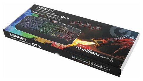 Клавиатура проводная игровая SONNEN Q9M, USB, 104 клавиши + 10 мультимедийных, RGB, черная, 513511