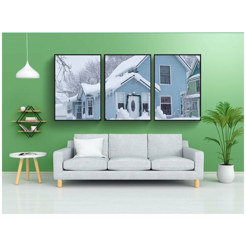фото Набор модулных постеров для интерьера "дом, зима, синий" 60x90 см. в тубусе, без рамки lotsprints