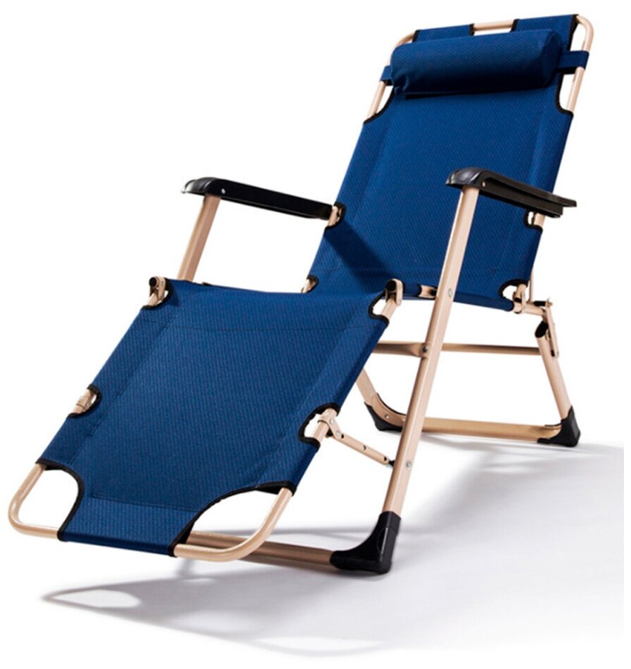 Кресло-шезлонг (раскладушка) складное с матрасом для дачи и сада, синее - фотография № 1