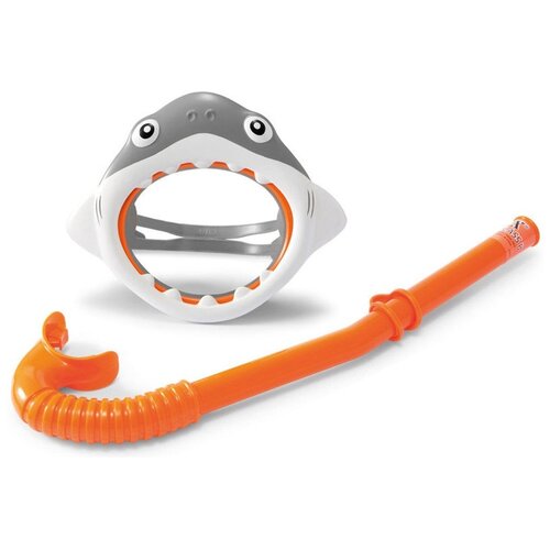 маска для плавания детская комплект 2шт от 3 8 лет intex 55983 Набор для плавания Intex Shark fun 55944, серый/оранжевый