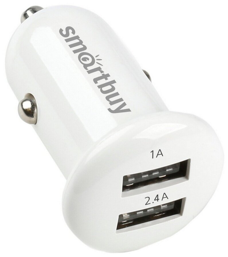 Автомобильное ЗУ SmartBuy TURBO 2.4А + 1А, 2 USB (SBP-2025), белое