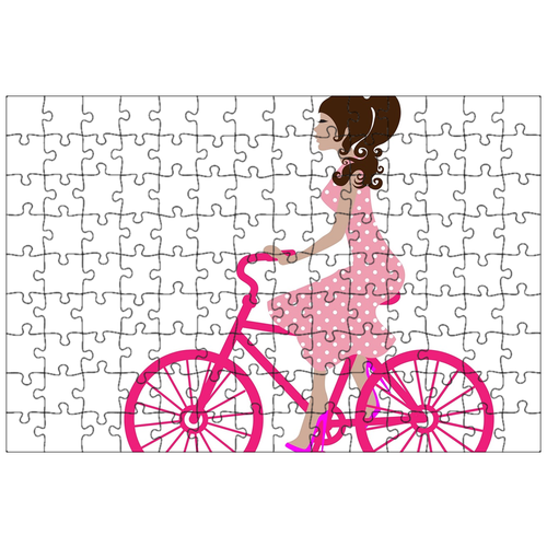 фото Магнитный пазл 27x18см."девочка, велосипед, кататься на велосипеде" на холодильник lotsprints