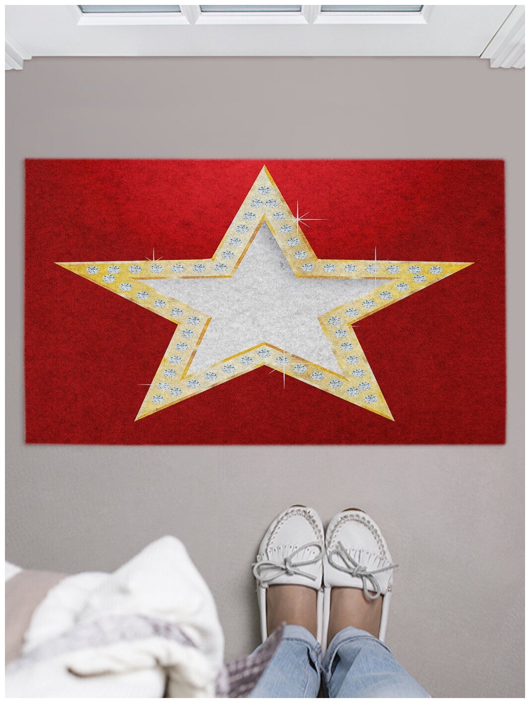 Придверный коврик в прихожую JoyArty "Ценная звезда" для обуви, на резиновой основе, 75x45 см - фотография № 1