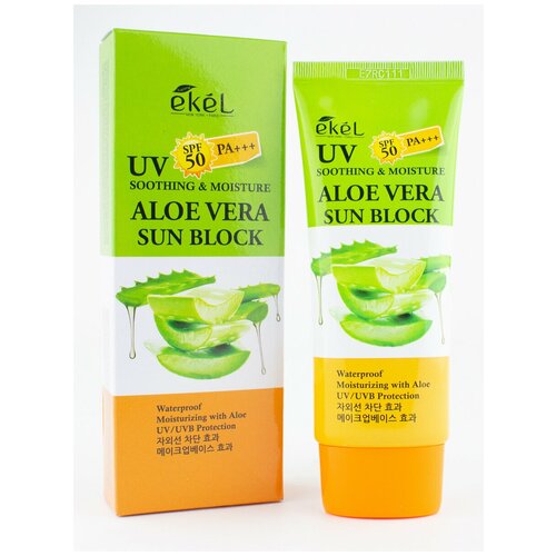 EKEL /MOISTURE ALOE VERA SUN BLOCK SPF 50/ Солнцезащитный крем с алоэ-вера /70мл/ Корея