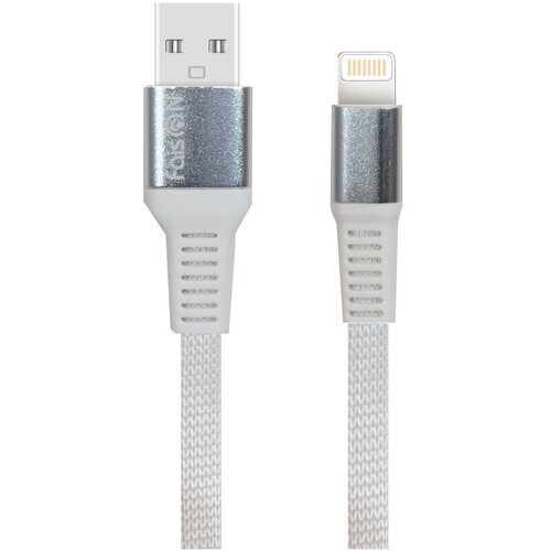 Кабель USB - 8 pin FaisON FX6 Sleek, 1.0м, плоский, 2.1A, ткань, цвет: белый