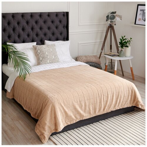 фото Плед меховой двусторонний "квадро", кремовый, 200*220 см bozhong home textile