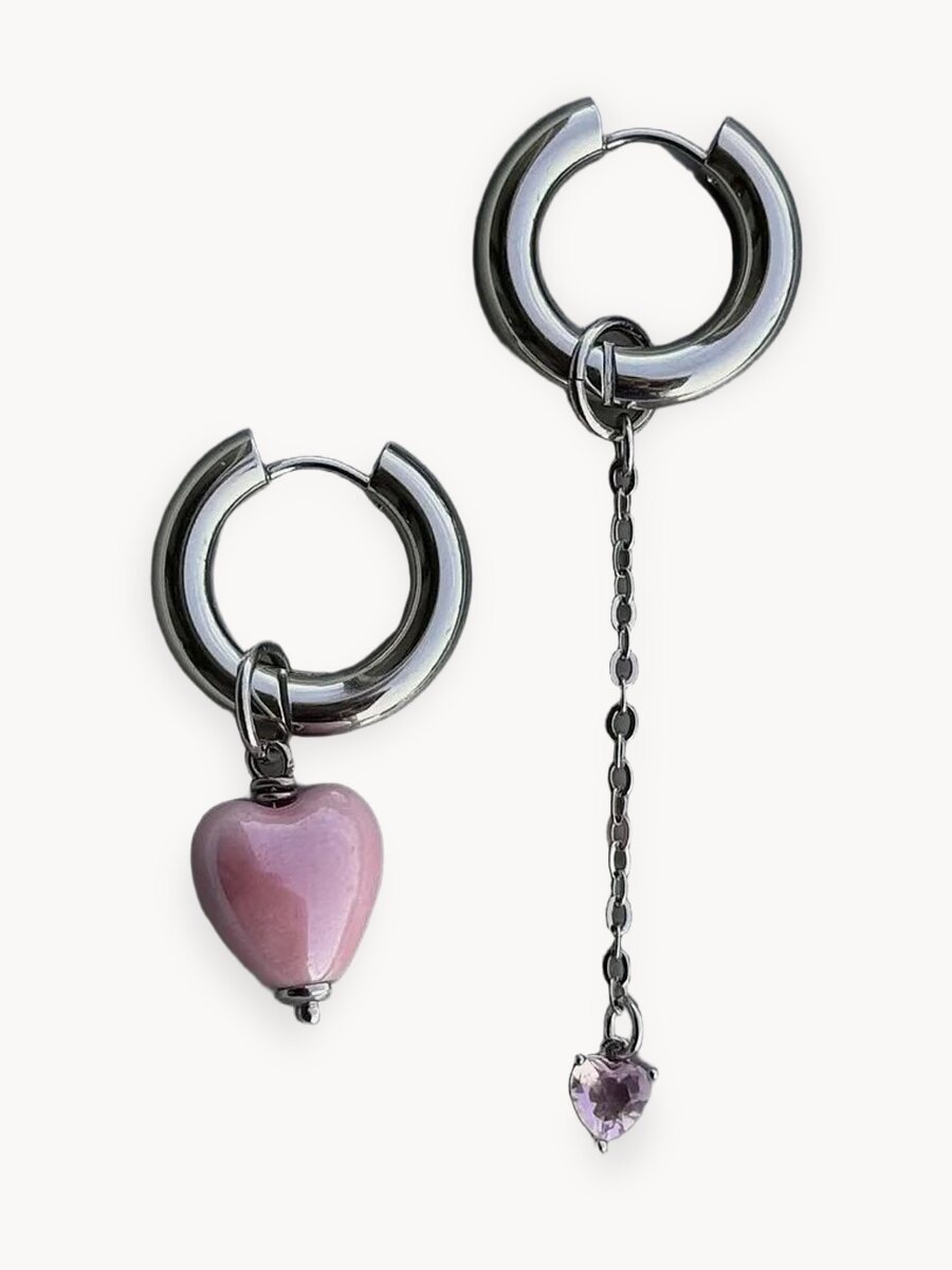 Серьги конго, фианит, искусственный камень, керамика, розовый, серебряный