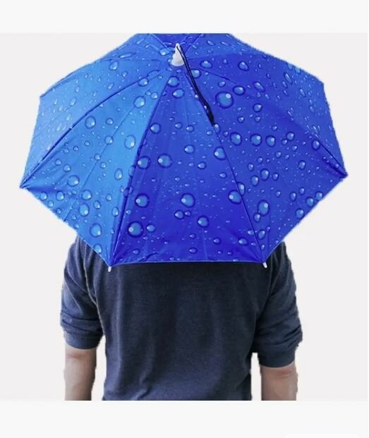 фото Зонт-шляпа на голову от дождя и солнца диаметр 77 см синий