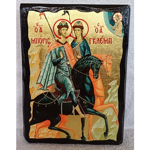 "Борис и Глеб на коне" икона из Греции, 17х13 см