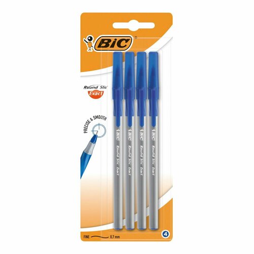 Набор шариковых ручек Bic Round Stic Exact цвет чернил синий 4 шт