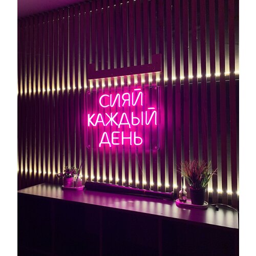 Вывеска из неона / Неоновая вывеска надпись «Сияй каждый день» на стену, 55 х 42 см.