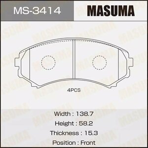 Тормозные колодки, MASUMA, MS-3414, передние, Mitsubishi Pajero, Grandis, Mazda MPV, 4 шт.