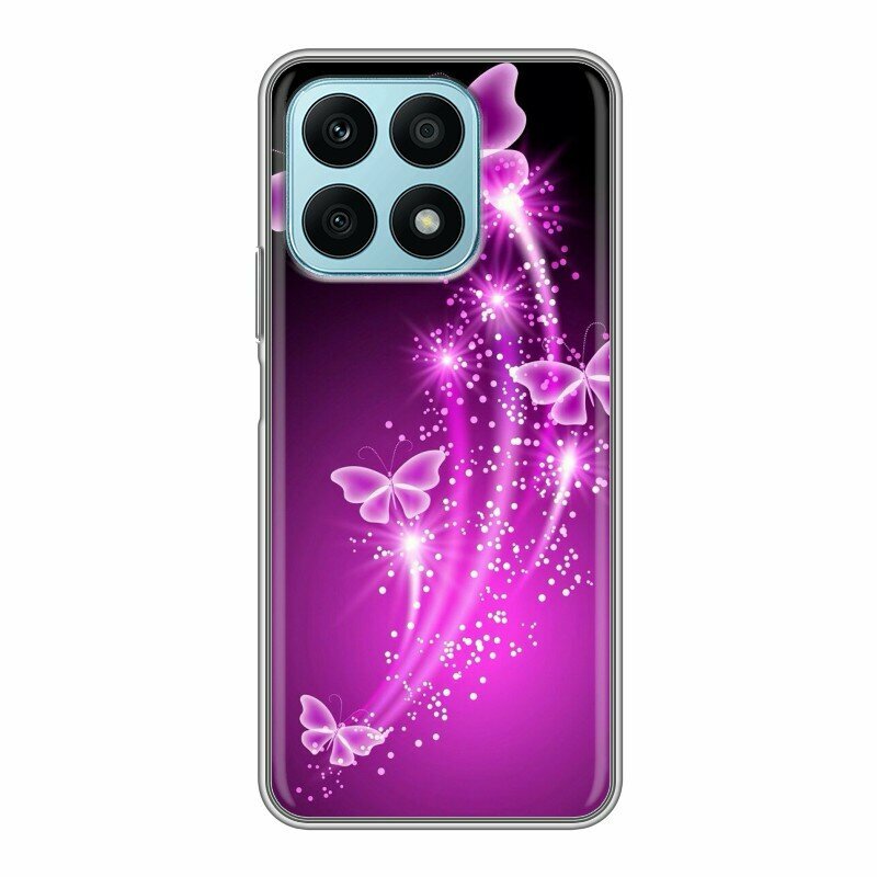 Дизайнерский силиконовый чехол для Хонор Х8а / Huawei Honor X8a Бабочки фиолетовые