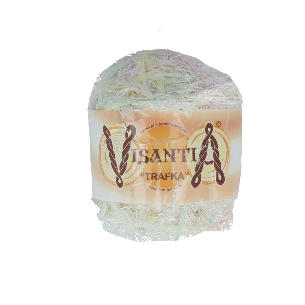 Пряжа VISANTIA "TRAFKA" меланжевая 100% полиэстер 100 г 150 м №1040 св.зеленый/желтый/розовый