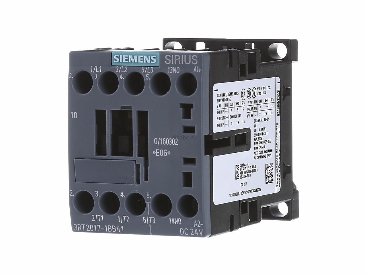 Магнитный контактор 12A 24VDC 3RT2017-1BB41 – Siemens – 4011209784024