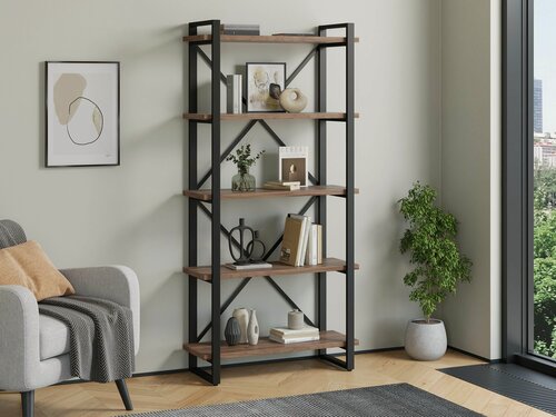 Изображение товара Стеллаж металлический Айсберг Лофт 80х182-2 с полками черный/дуб крафт табак