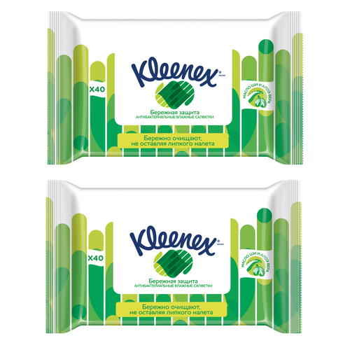 Kleenex Влажные салфетки антибактериальные семейные, 40шт/уп,2 уп