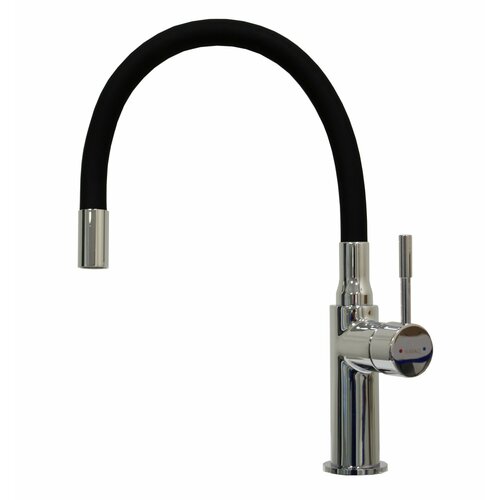 Смеситель NAVAQ однорукий д/кухни с гиб. изливом, хром/черный, латунь, бок. ручка