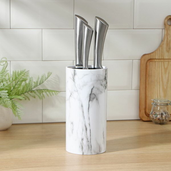 Подставка для ножей с наполнителем "Мрамор", 22x11 см, цвет белый