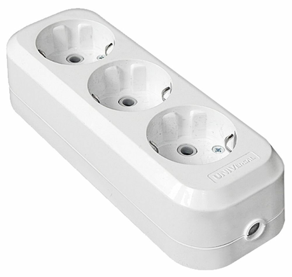 Колодка на 3 гнезда c заземлением белая