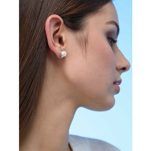 Серьги пусеты Argentum, серебро, 925 проба, родирование, жемчуг, размер 10 мм, длина 1.5 см, , серебристый