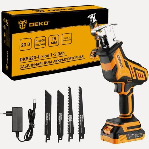 Изображение товара Пила сабельная аккумуляторная Deko DKRS20-Li-ion, 20В, 1x3.0Ач (085-1069)