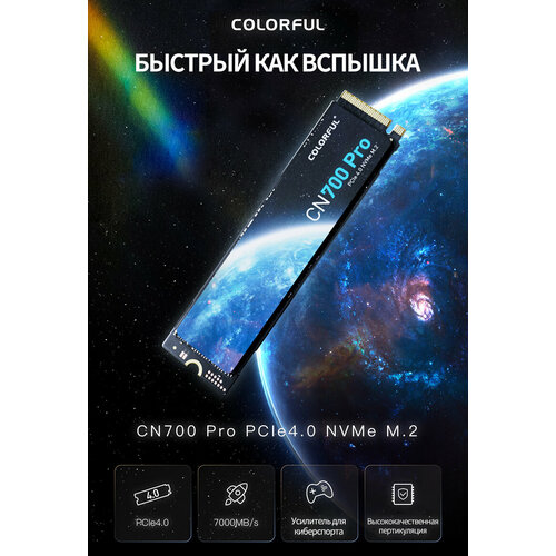 Твердотельный накопитель Colorful CN700 Pro 4 ТБ PCIe40x4 NVMe M2 2280 скорость до 7400 МБс 23000₽