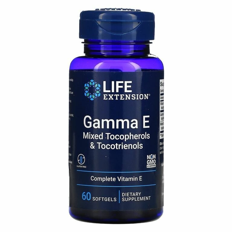 Life Extension, Витамин E, Gamma E Mixed Tocopherols & Tocotrienols, для нервной системы , 60 мягких капсул