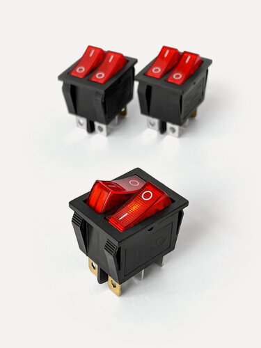 Изображение товара 5 шт. Кнопка переключатель, красная, двойная, встраиваемая, тумблер с подсветкой, вкл/выкл с фиксацией, 6 контактов