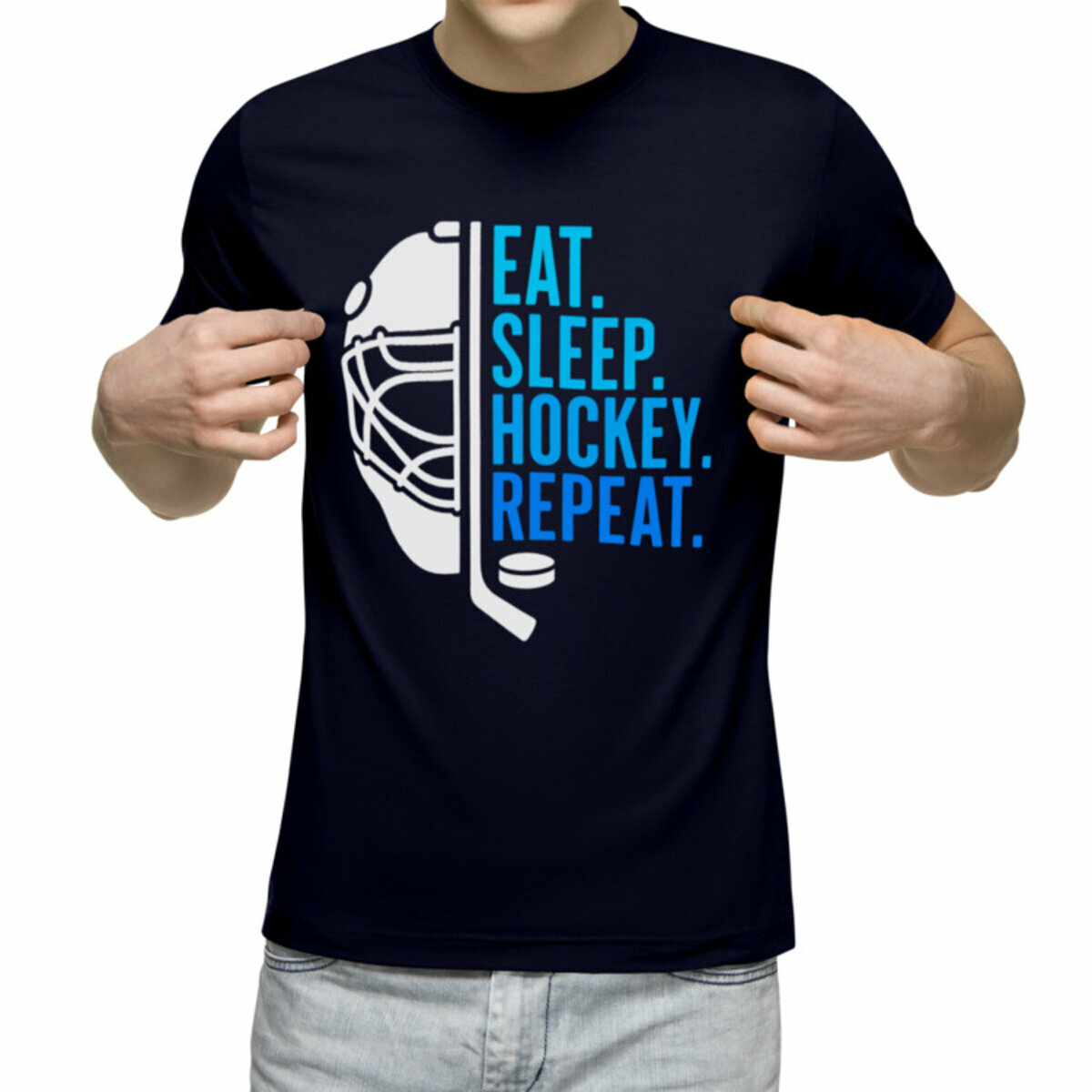 Мужская футболка «Хоккей hockey для хоккеиста шайба хоккейная клюшка» (темно-синий XL)