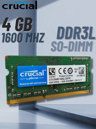 Изображение товара Оперативная память для ноутбука Crucial 4 ГБ DDR3L 1600 МГц SODIMM CL11 CT51264BF160B