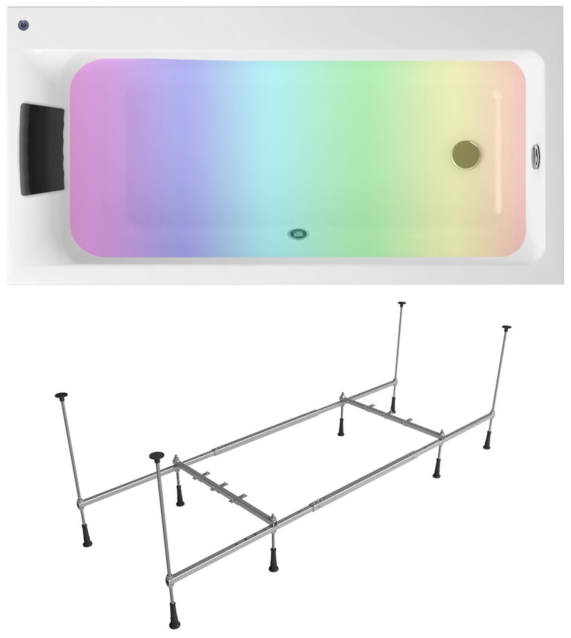 Комплект 4 в 1 Lavinia Boho Catani S3-371217PR, акриловая ванна 170x80 см (правый разворот), каркас, подголовник, хромотерапия