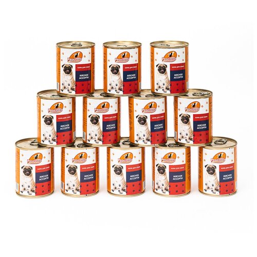Корм консервированный Profifeed для собак Мясное ассорти 340 г, 12шт.