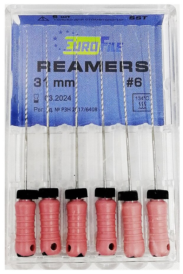 Reamers - стальные ручные дрильборы (каналорасширители), 31 мм, N 06, 6 шт/упак