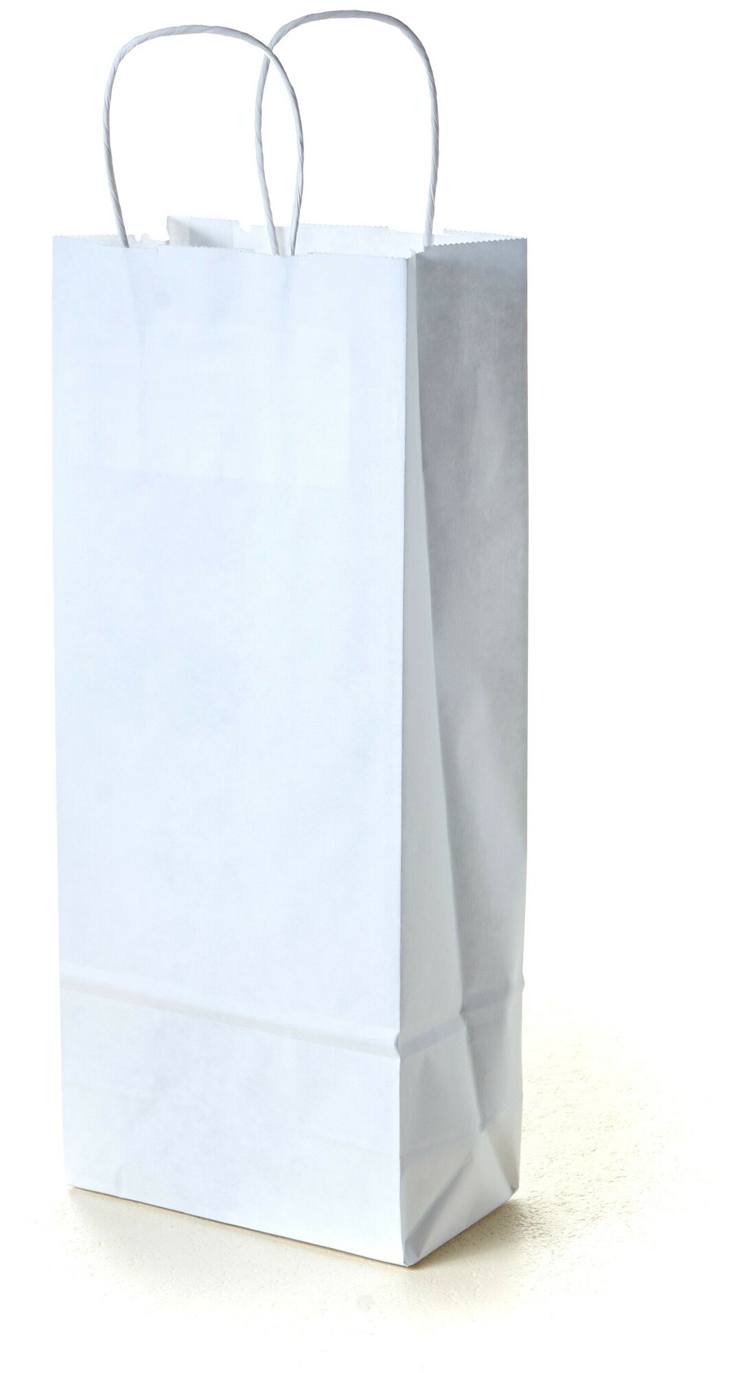 фото Подарочный крафт пакет под бутылку с кручеными ручками, белый, размер 14+8х33 см, 50 шт.