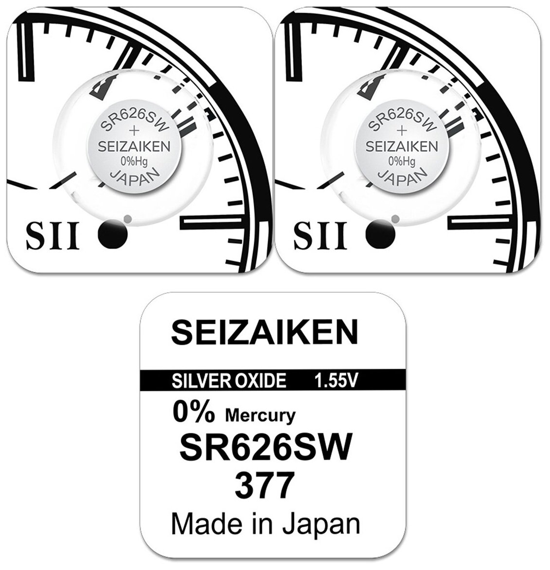Батарейка SEIKO Seizaiken 377 (SR626SW, SR66, AG4), 2 шт.