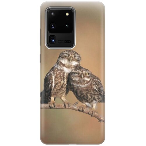 фото Ультратонкий силиконовый чехол-накладка для samsung galaxy s20 ultra с принтом "пара совушек" gosso