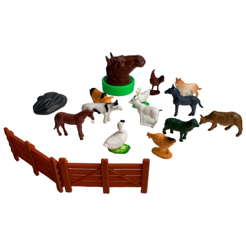 фото Набор из 12 фигурок "животные фермы" + 3 декорации в тубусе мир динозавров