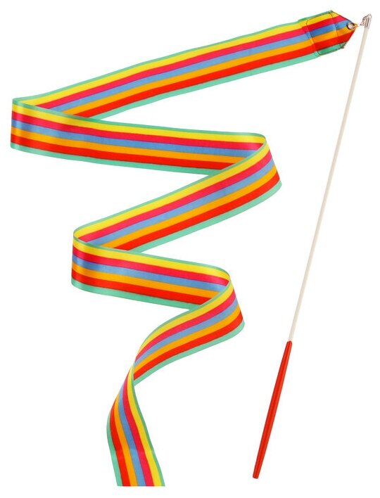 Лента гимнастическая с палочкой, 4 м, цвет радуга