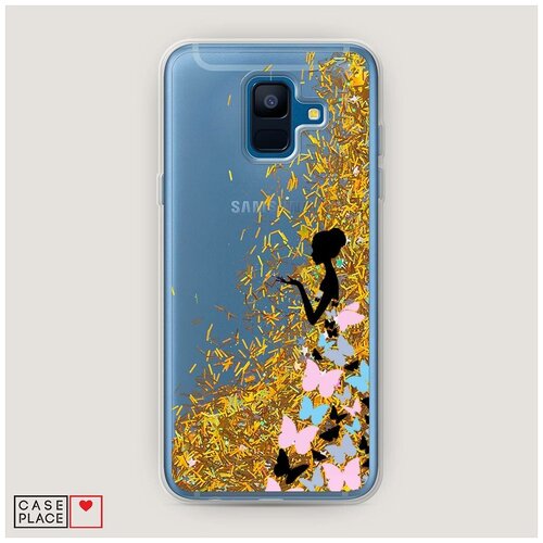 фото Чехол жидкий с блестками samsung galaxy a6 платье из бабочек case place