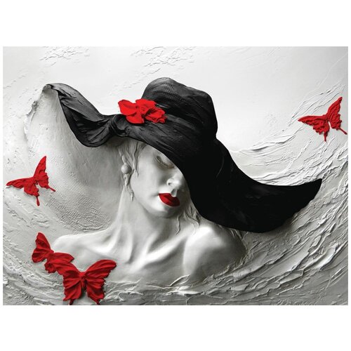 Флизелиновые фотообои Уютная стена Дама в темной шляпе 360х270 см с текстурой Песок