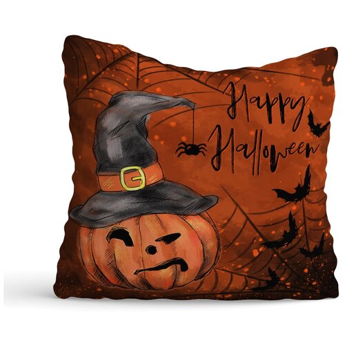 фото Декоративная подушка флис хеллоуин тыква в шляпе sfer.tex 1713112