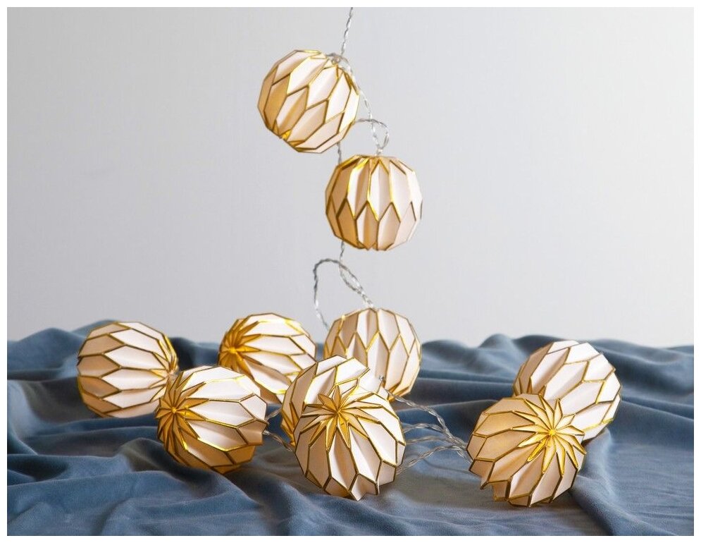 фото Star Trading Светодиодная гирлянда на батарейках Бумажные Фонарики - Киото 2.25 м, 10 теплых белых ламп, прозрачный ПВХ, IP20 728-48