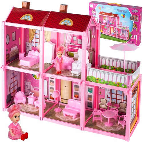 Кукольный домик Fashion Villa 952 с куклой, двухэтажный, 5 комнат, терраса, с набором мебели, 63х45х17 см